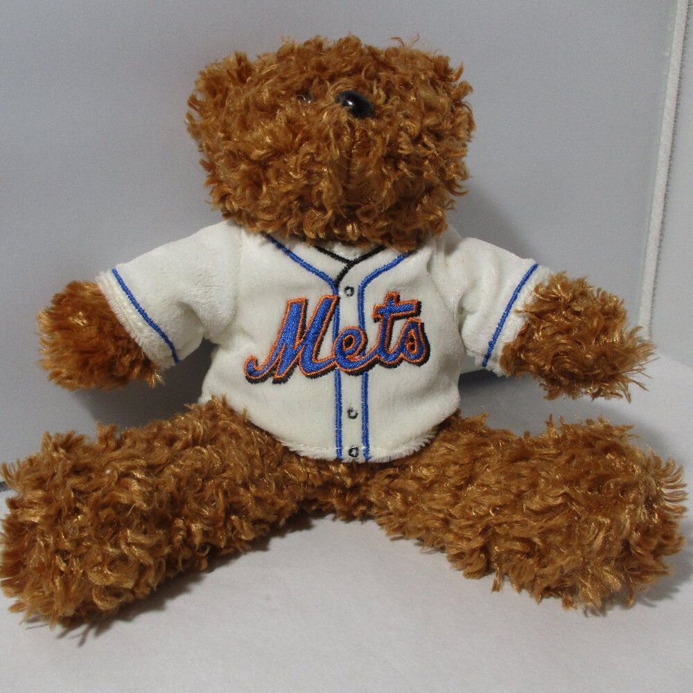 NY New York Mets Team Logo MLB  Baseball Fuzzy Brown Teddy Bear Plush Beanie